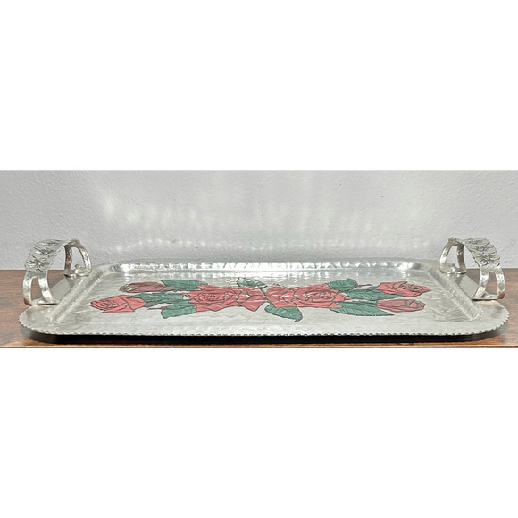 Vintage 1950s MCM Continental Silver Co 18.5” Wild Rose Serving Tray #1023 - Picture 5 of 11